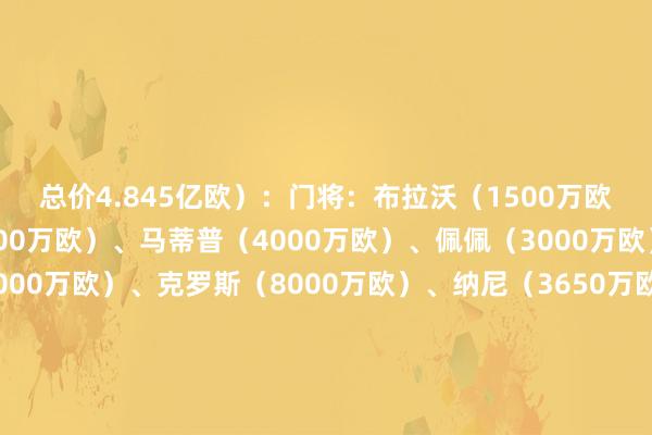 总价4.845亿欧）：门将：布拉沃（1500万欧）后卫：瓦拉内（8000万欧）、马蒂普（4000万欧）、佩佩（3000万欧）中场：蒂亚戈（7000万欧）、克罗斯（8000万欧）、纳尼（3650万欧）、伊涅斯塔（7000万欧）、科诺普良卡（2500万欧）时尚：费莱尼（2800万欧）、冈崎慎司（1000万欧）体育赛事直播