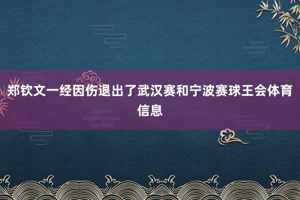 郑钦文一经因伤退出了武汉赛和宁波赛球王会体育信息