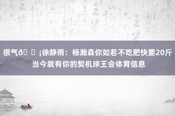 很气😡徐静雨：杨瀚森你如若不吃肥快要20斤 当今就有你的契机球王会体育信息